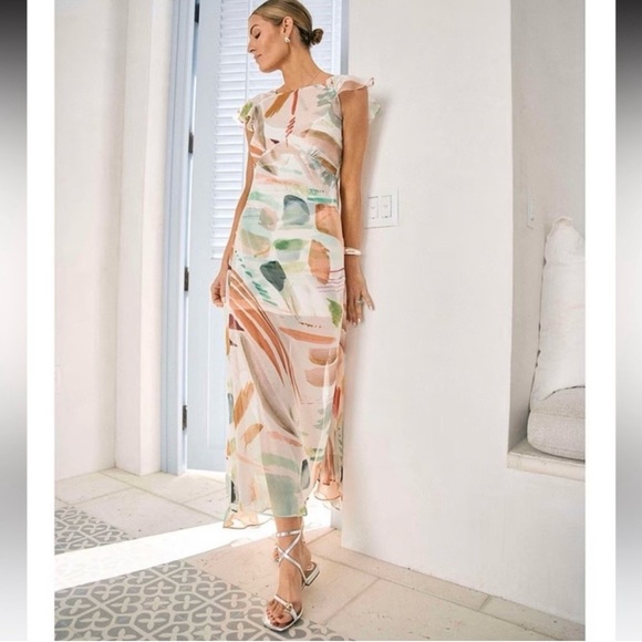 ANTONIO MELANI Green and Orange Ruffled Maxi Dress - Picture 2 of 10